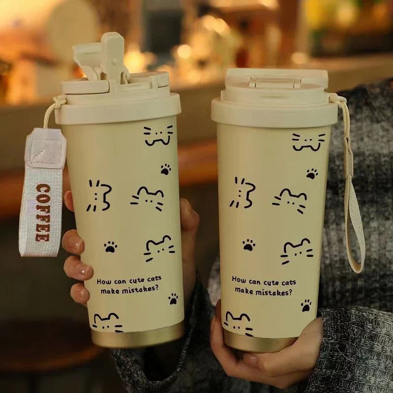 CAT DESIGN COFFEE THERMOS – 500ML 🐱☕✨