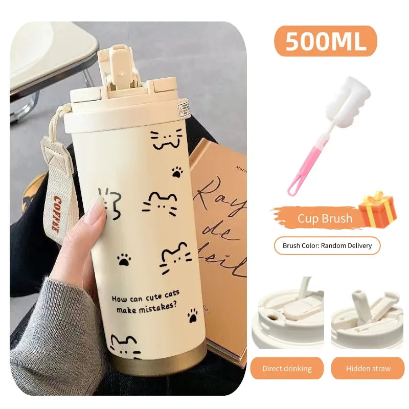 CAT DESIGN COFFEE THERMOS – 500ML 🐱☕✨