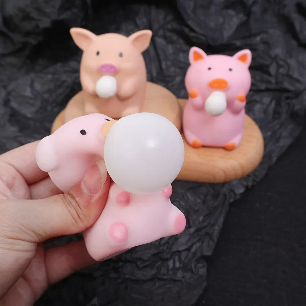 BALLOON-CHEWING BEAR & PIGGY STRESS FIGURE 🧸💗🌈