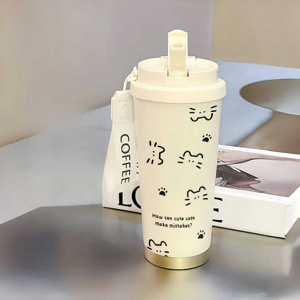 CAT DESIGN COFFEE THERMOS – 500ML 🐱☕✨