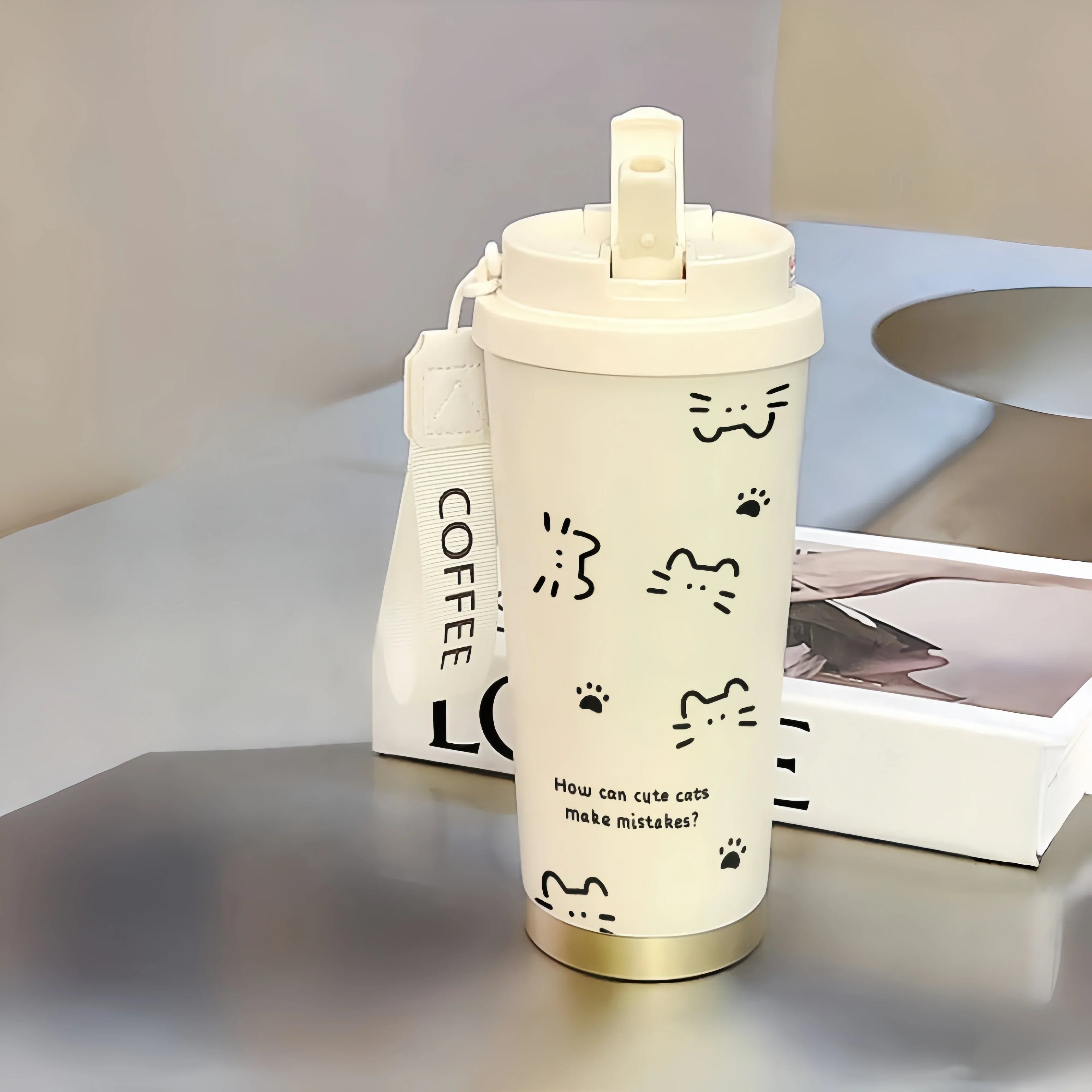 CAT DESIGN COFFEE THERMOS – 500ML 🐱☕✨